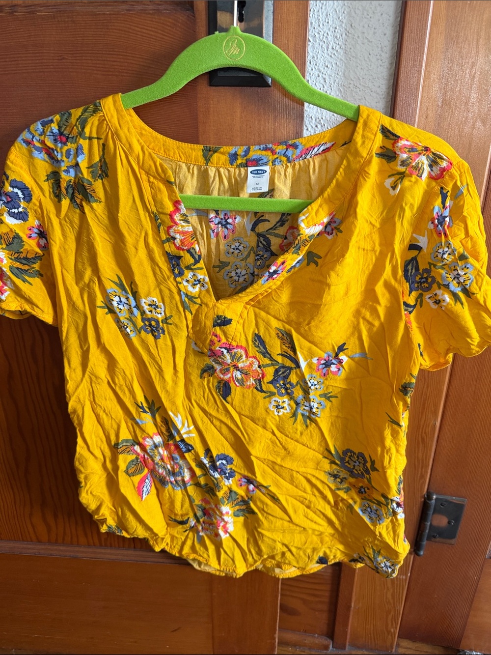 Old Navy Floral Split-Neck Top in Mustard Yellow